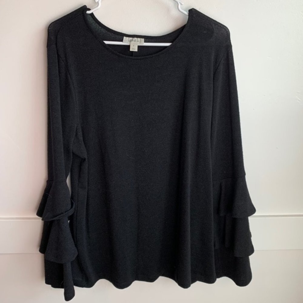 STYLE & CO Black Triple Bell Long Sleeve Blouse